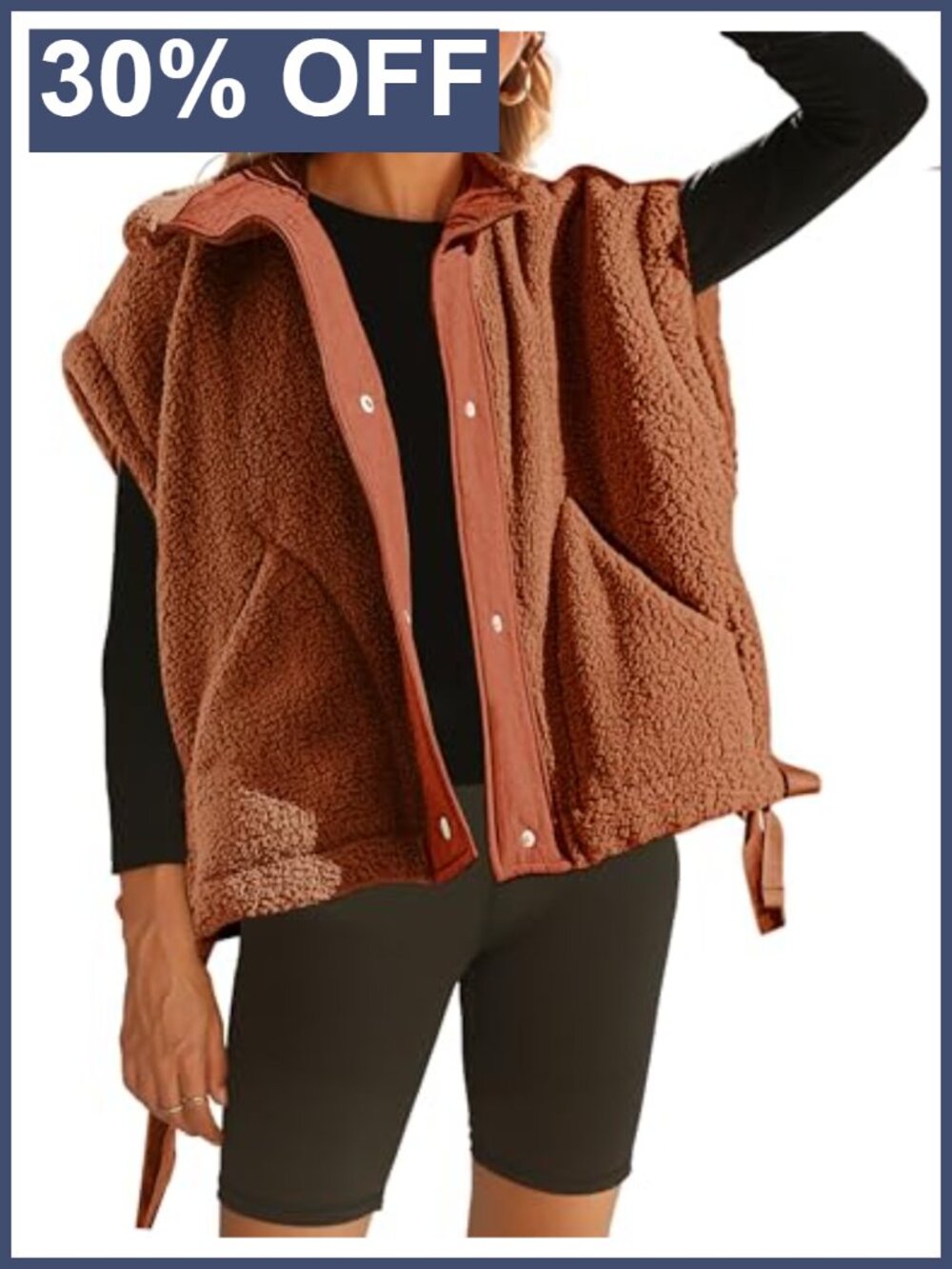 Sherpa Fleece Vest Sleeveless Button Down Winter Warm Jacket with Pockets